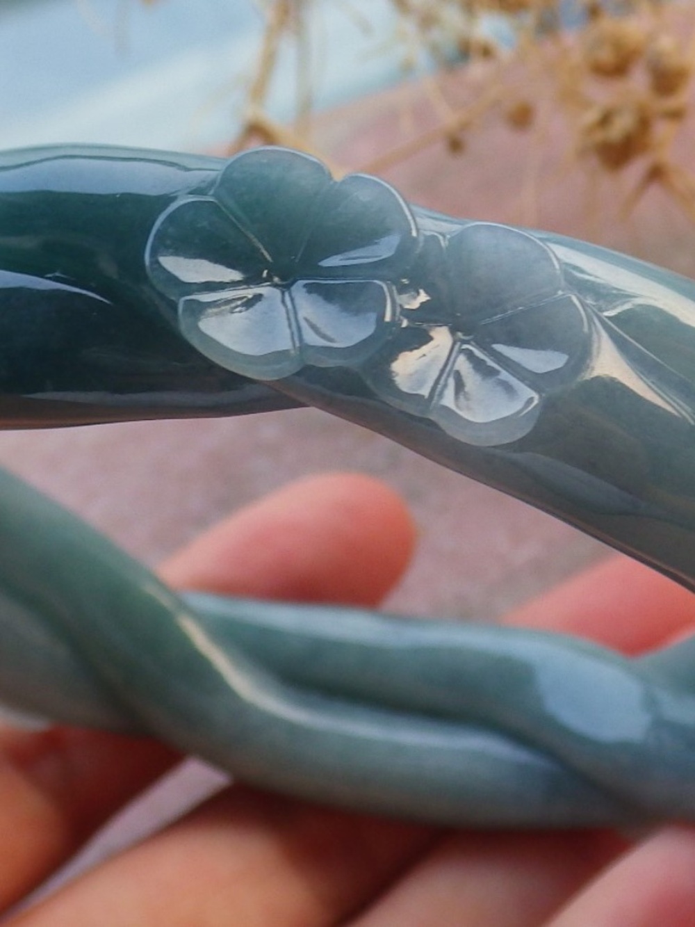 63mm Certified Natural A JADE Jadeite Flower Knotted Circle Bangle Bracelet